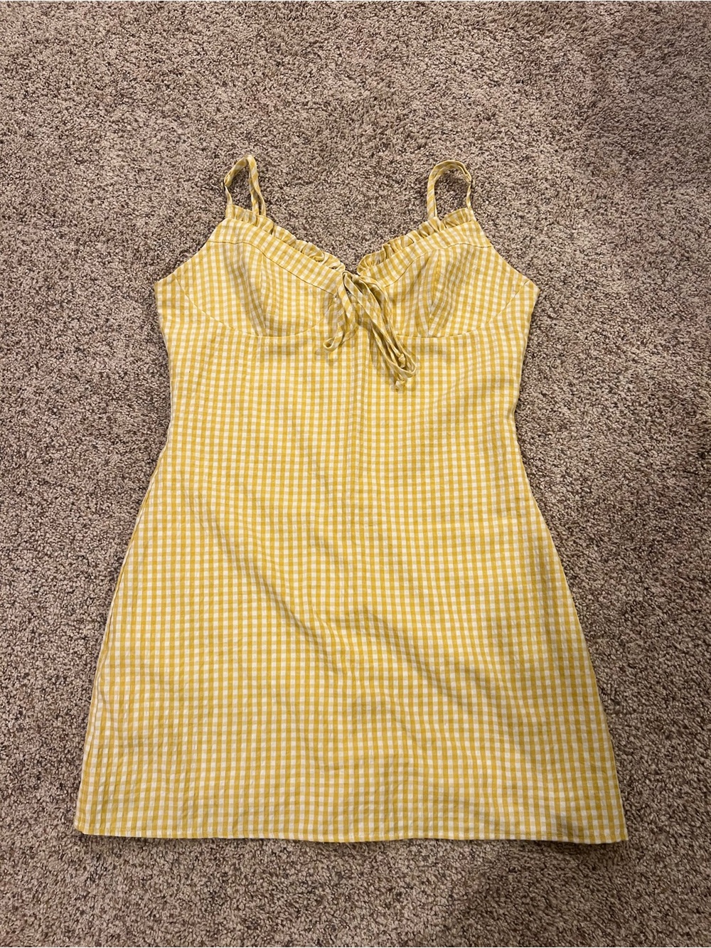 La Hearts Yellow Gingham Tie-Front Mini Dress